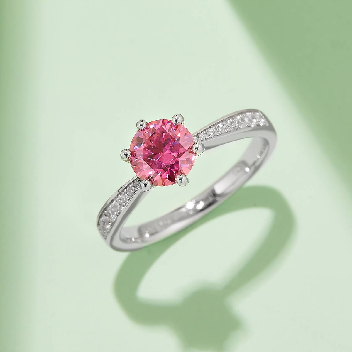 Straight arm agile S925 silver plated platinum Moissanite women's ring 1 carat D-grade